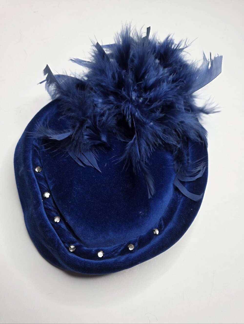 Vintage Blue Velvet Hat With Feathers And Jewels Women's - Picture 2 of 5
